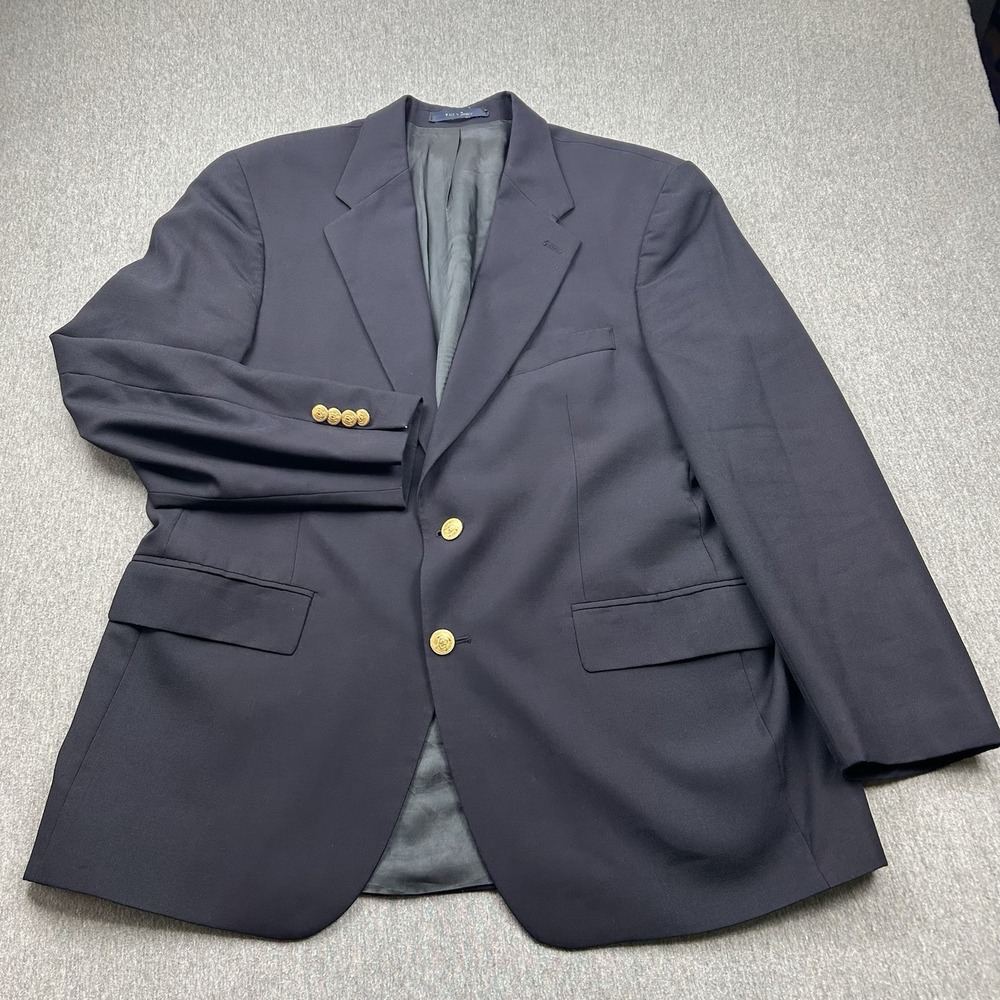 Polo University Club Blazer Mens 42R Wool Jacket Blue Gold Button Ralph Lauren